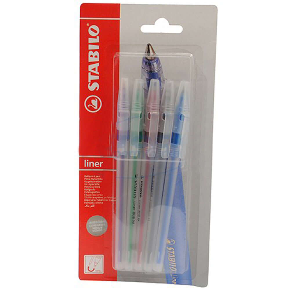 Pix fara mecanism Stabilo liner, M, 0.45 mm, 5 culori/blister, albastru, negru, rosu, verde, violet Pix fara mecanism Stabilo liner, M, 0.45 mm, 5 culori/blister, albastru, negru, rosu, verde, violet